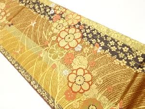 梅に桜・蝶・曲線模様織出し袋帯